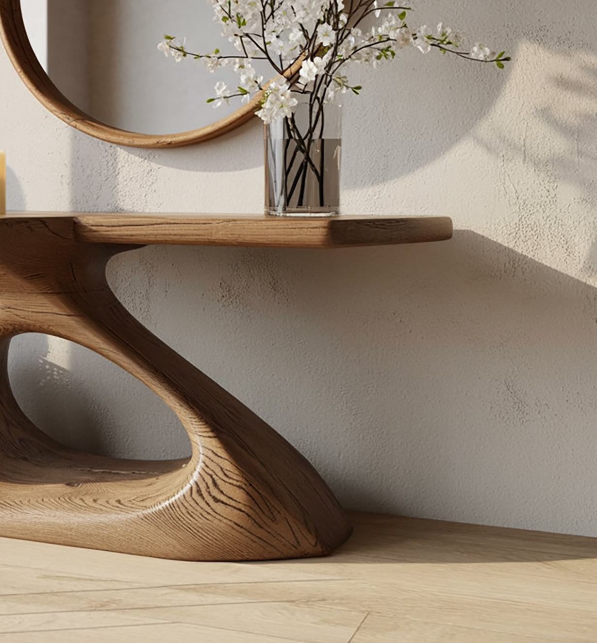Natuurlijke Massief Houten Sidetable – Handgemaakte Sculpturale Haltafel