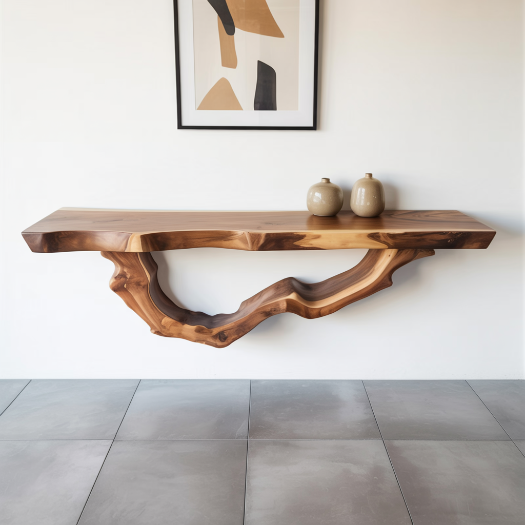 Massief houten zwevende consoleplank voor hal of woonkamer