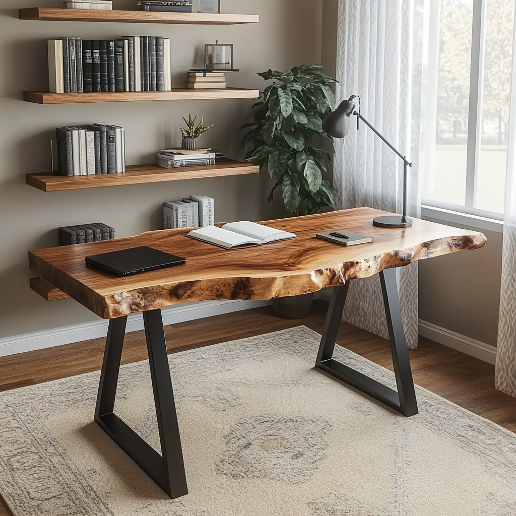 Sculpturaal massief houten bureau voor een modern thuiskantoor