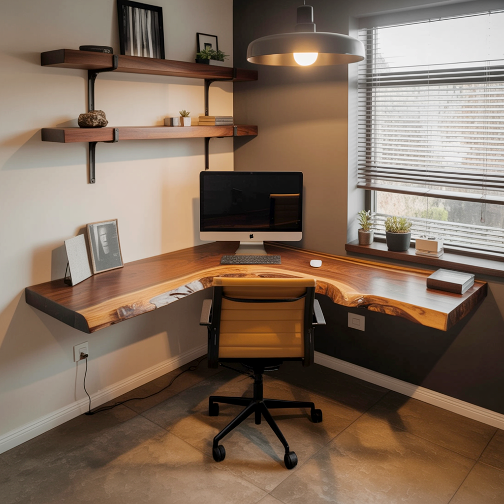 Organisch modern kantoorbureau met natuurlijke houtnerfafwerking