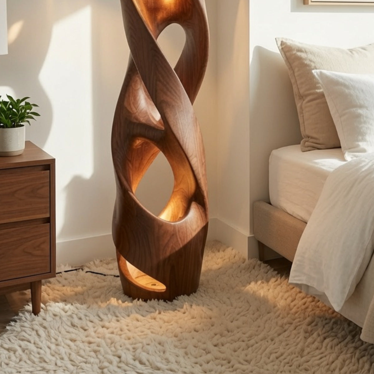 Handgemaakte natuurhouten staande lamp