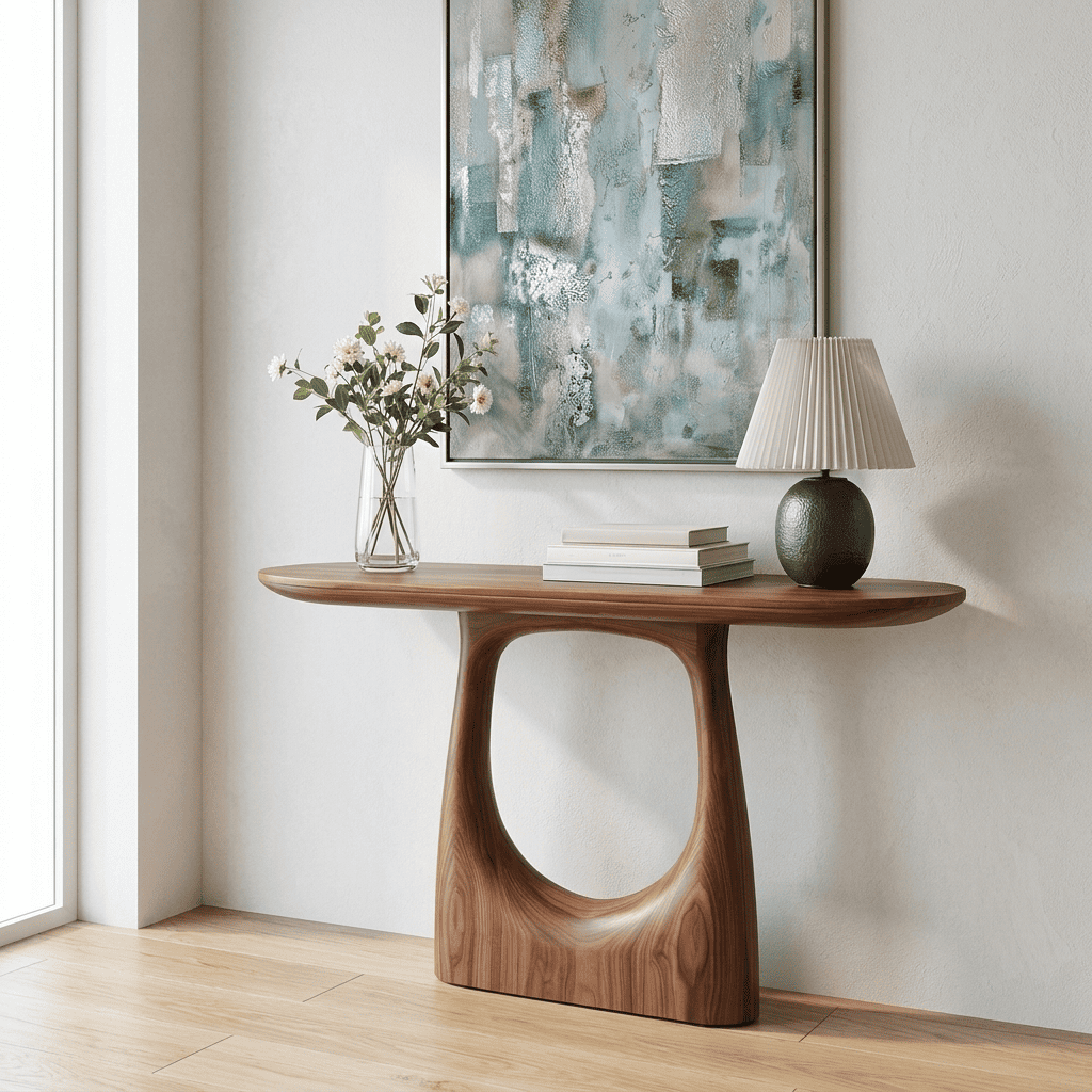 Sculpturale consoletafel van eersteklas massief hout