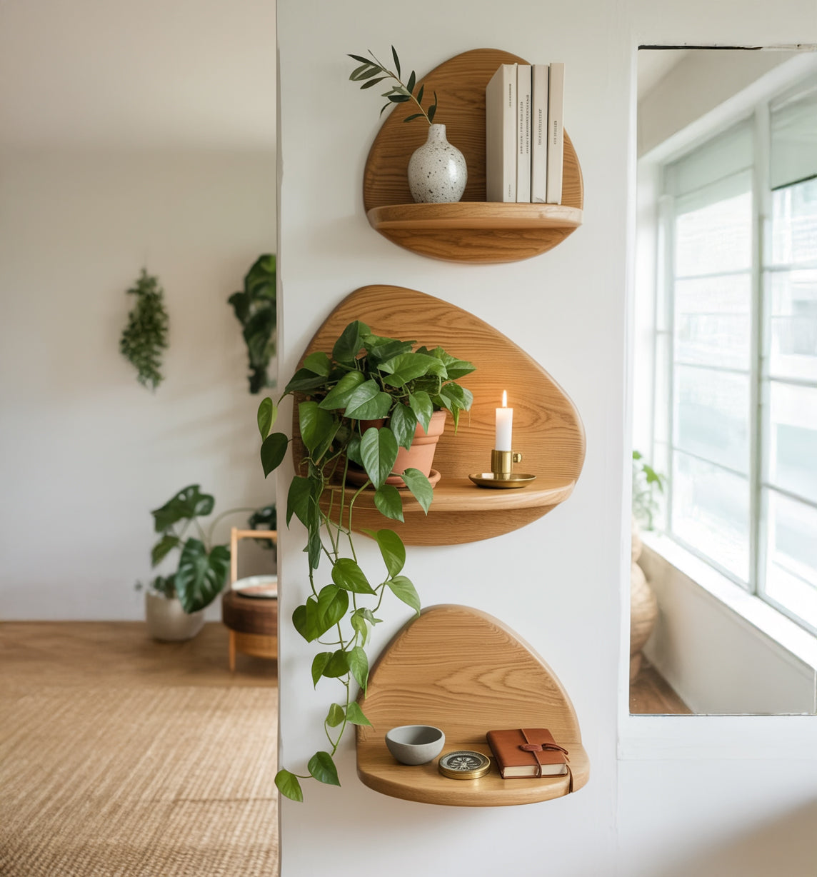 Zwevende wandplankenset voor boeken, planten en decoratie