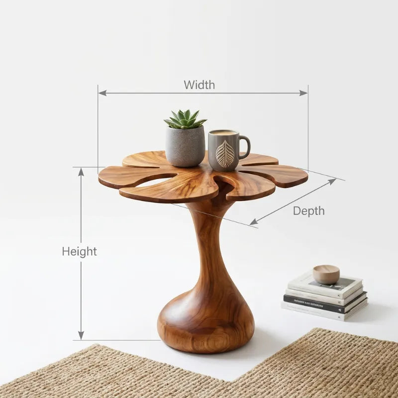 Bloemblad Bijzettafel - Massief Hout Organische Accenttafel