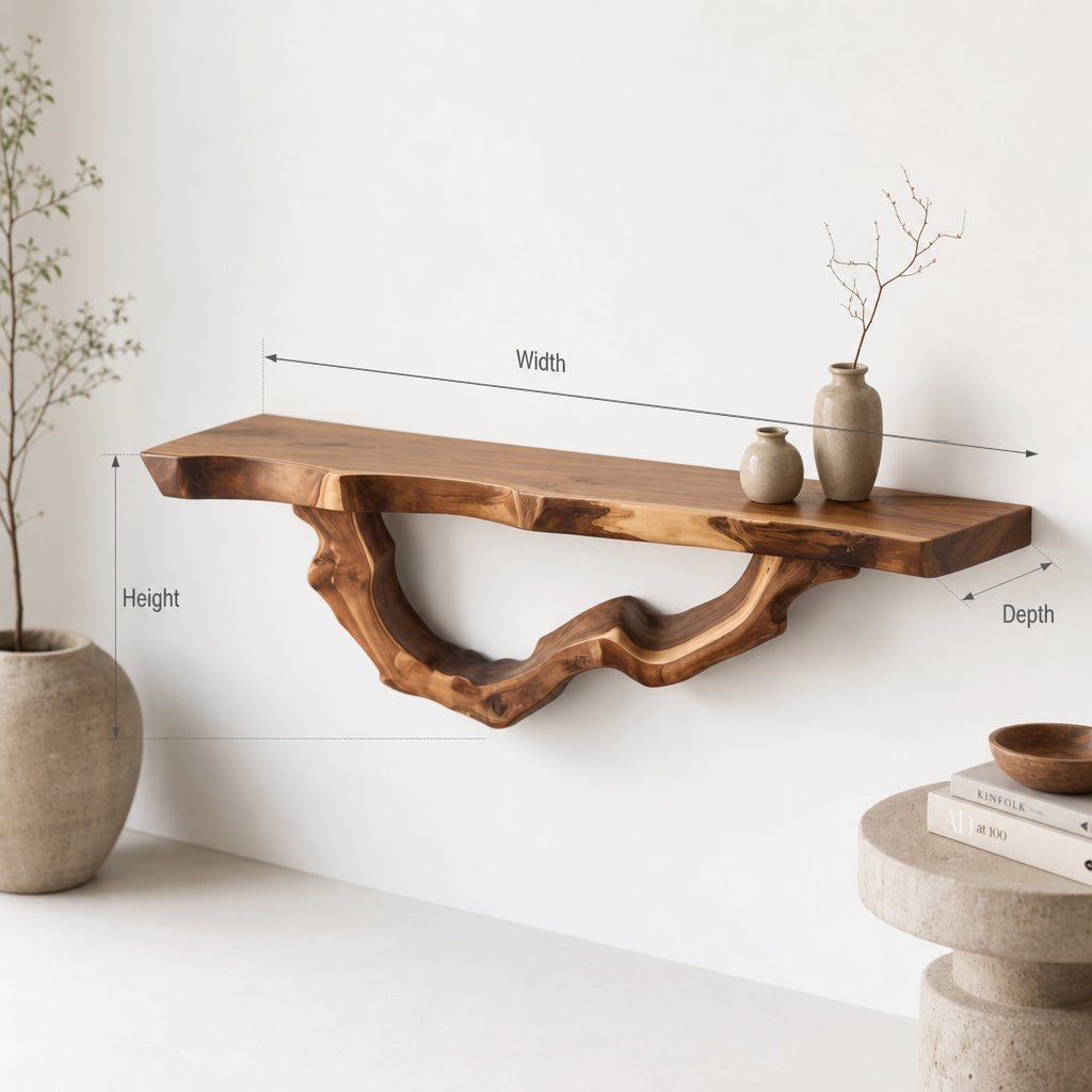 Organische Boomrand Wandconsole - Zwevende Plank Massief Hout