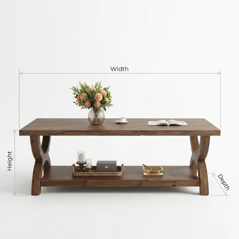Organische Boomrand Salontafel - X-Voet & Onderschap Hout