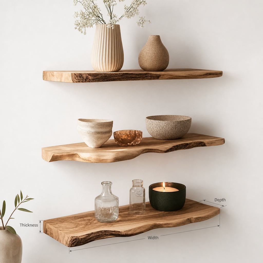 Organische Boomrand Wandplank - Massief Hout Zwevend Rek