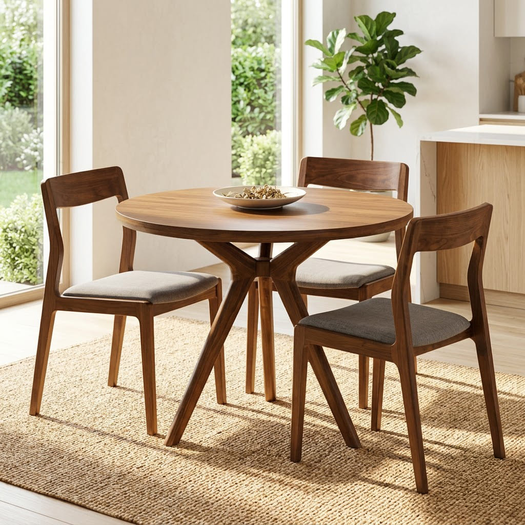 Hedendaagse ronde eettafel van massief hout