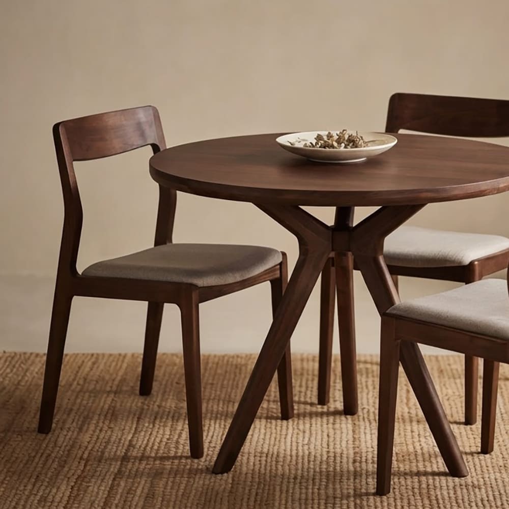 Architectonische ronde massief houten eettafel voor eetkamer