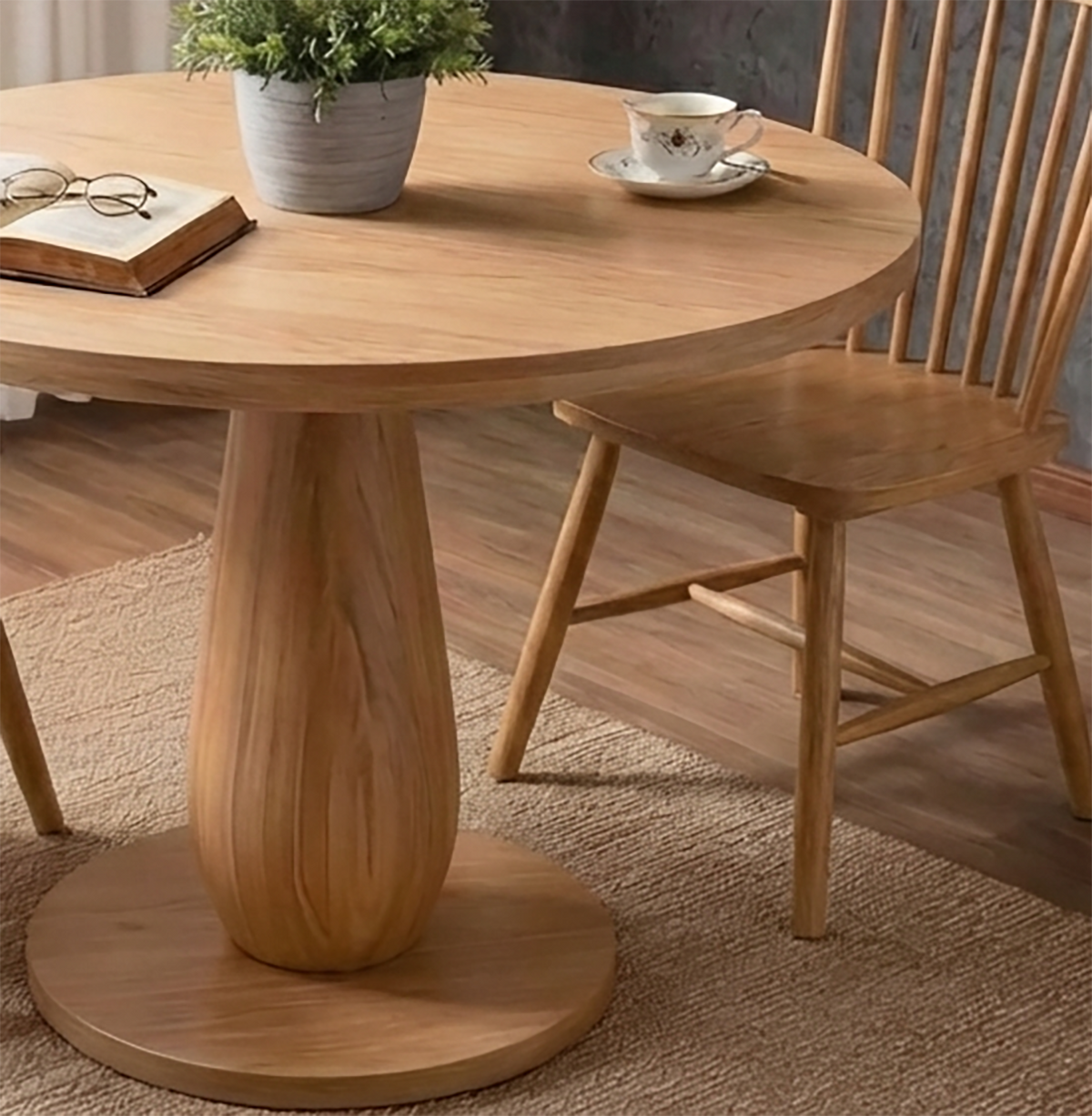 Ronde Eettafel met Zuilpoot - Massief Houten Eettafel Eetkamer