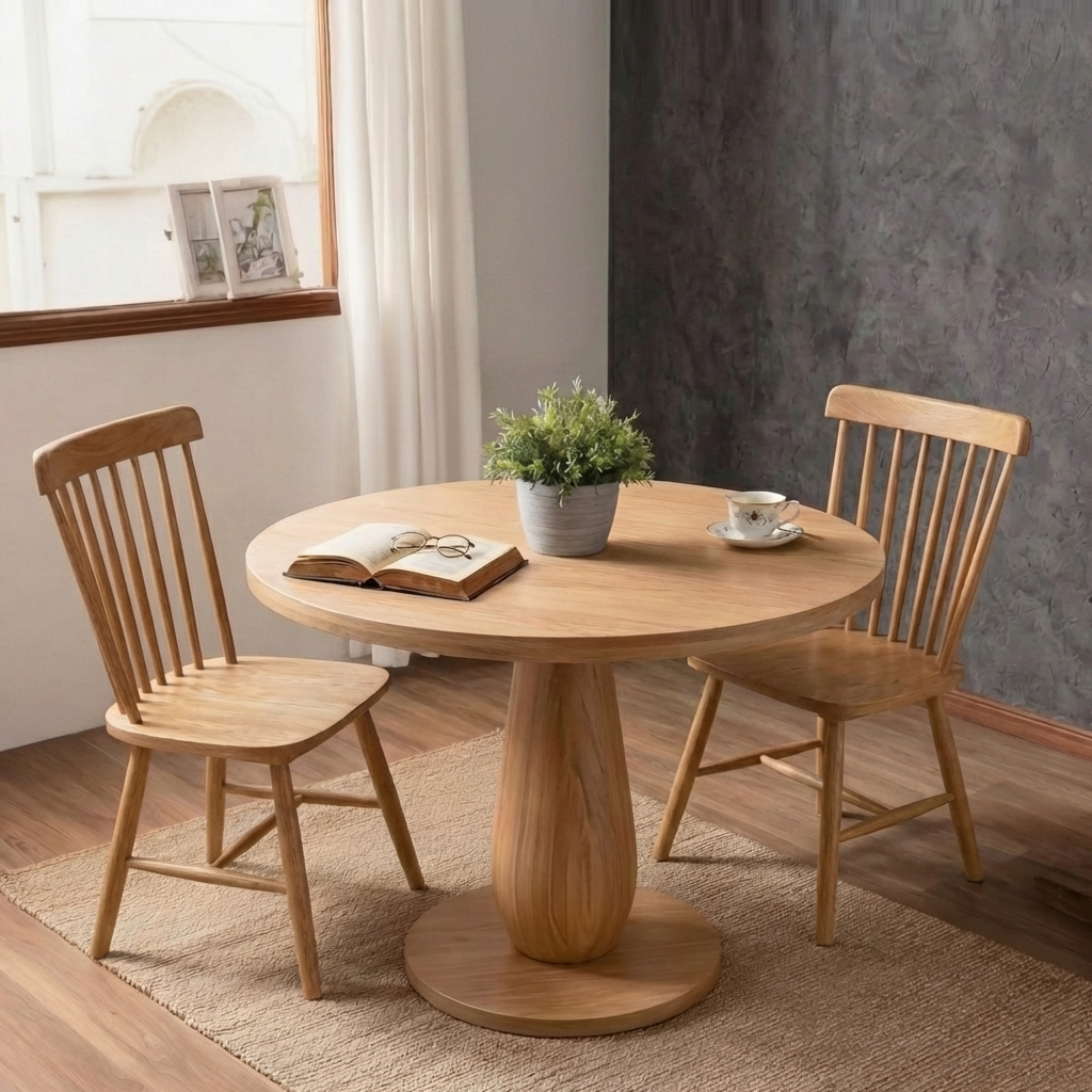 Ronde Eettafel met Zuilpoot - Massief Houten Eettafel Eetkamer