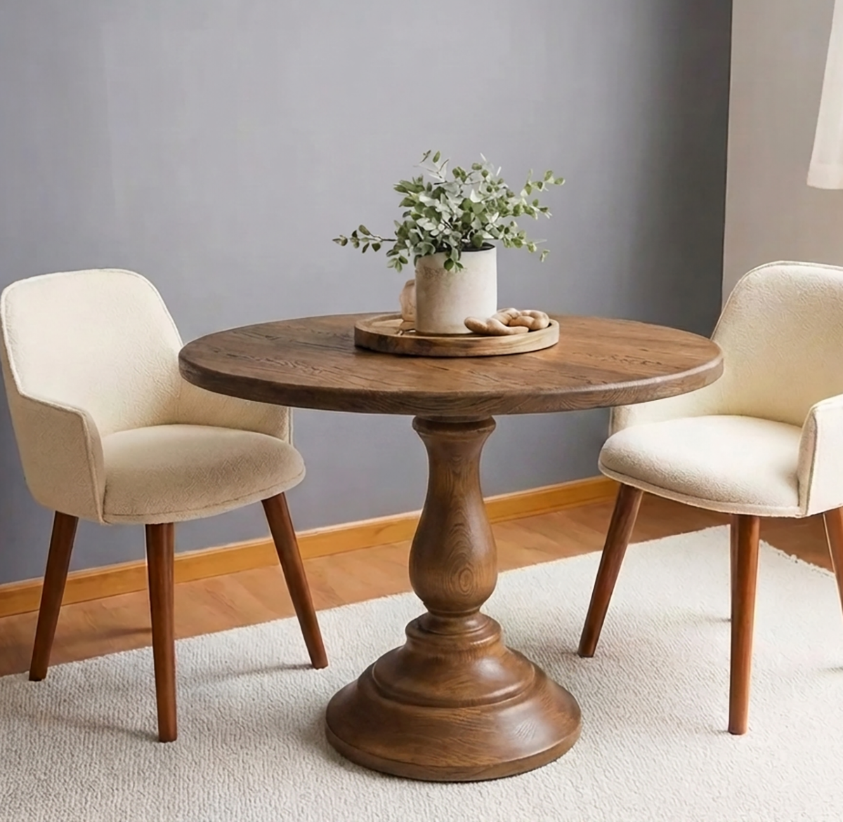Ronde Massief Houten Eettafel - Elegante Zuilvoet Eettafel
