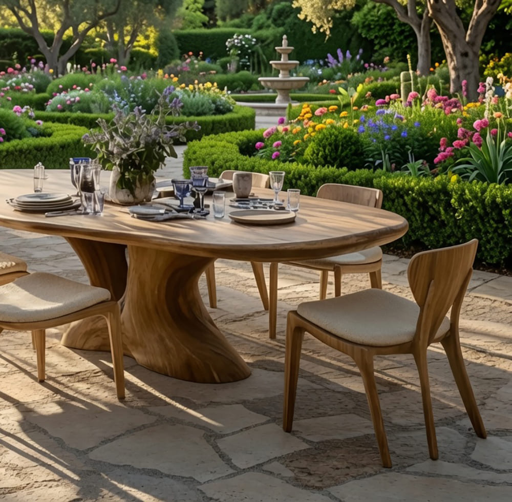 Massief houten tuintafel met tijdloos rustiek ontwerp voor buiten tafelen