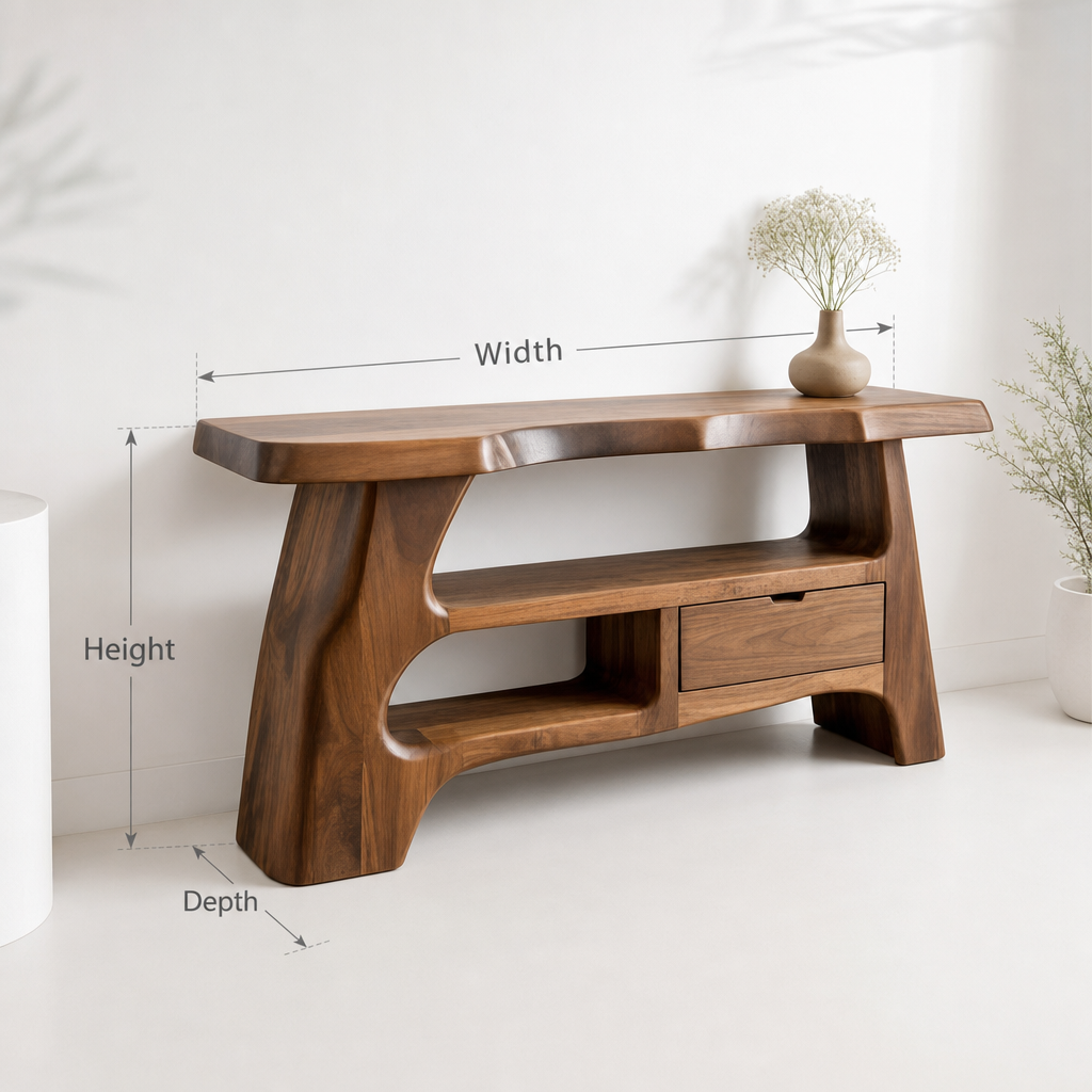 Rustieke Boomrand Consoletafel - Sculpturaal Onderstel Hal