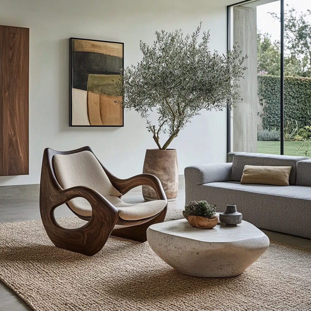 Moderne Scandinavische accentstoel in een minimalistisch interieur