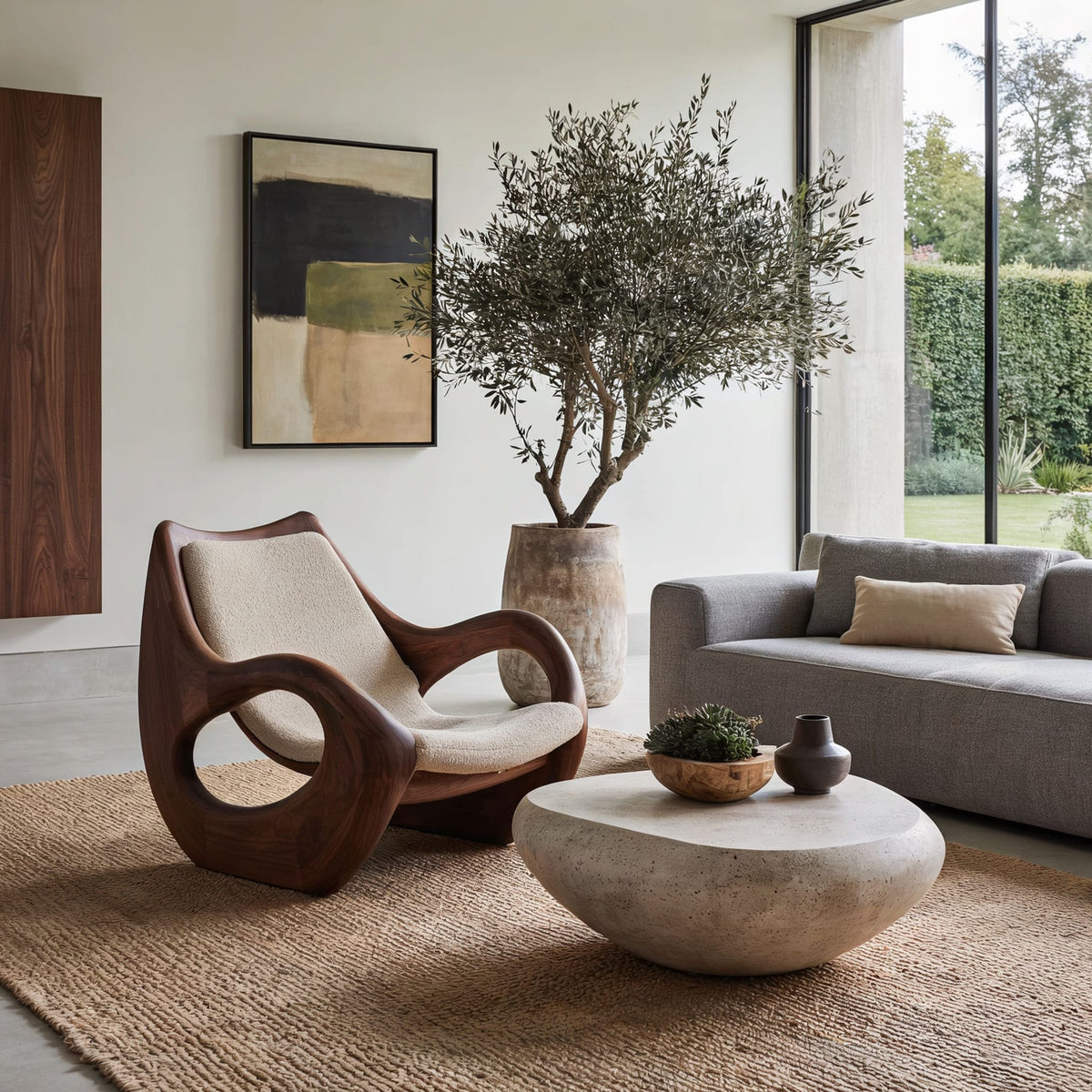 Scandinavische accentstoel met gebogen vorm van eersteklas massief hout