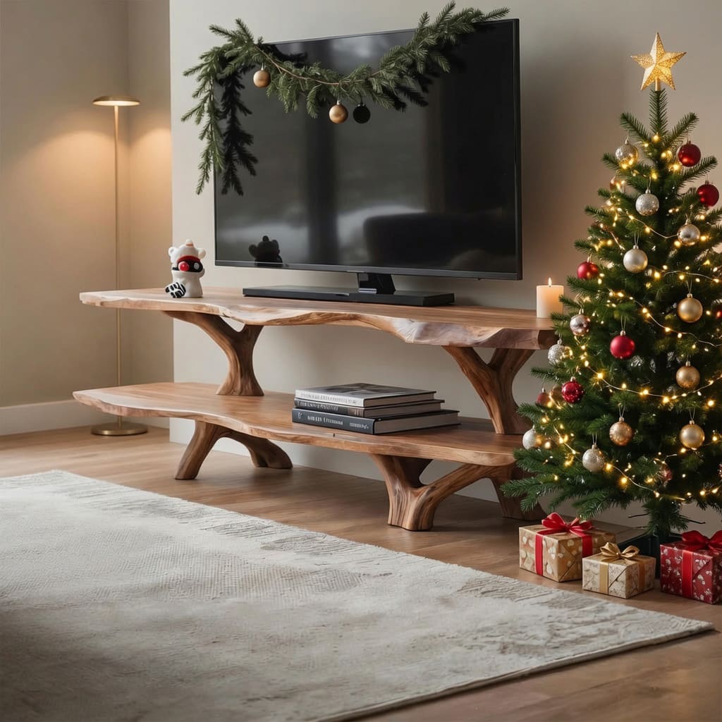Sculpturaal boomrand tv-meubel van massief hout