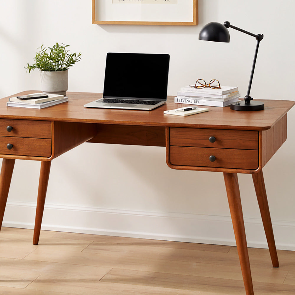 Sculpturaal Massief Houten Bureau - 4 Laden Thuiskantoor