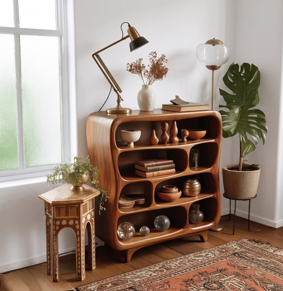 Handgemaakte houten boekenkast voor boeken en woondecoratie