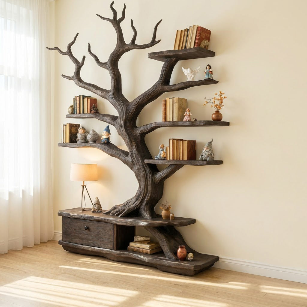 Handgesneden takken wanddisplay van massief hout