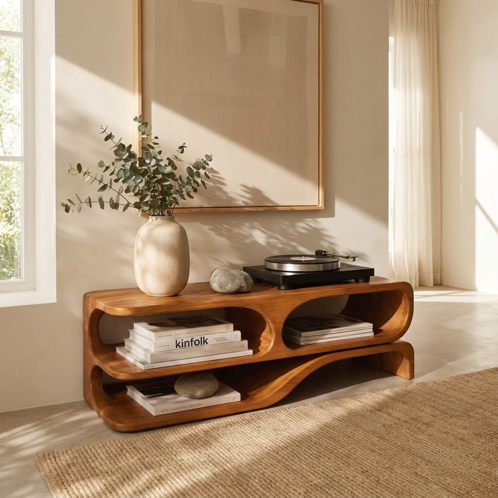 Golf platenspeler console vervaardigd uit massief hout