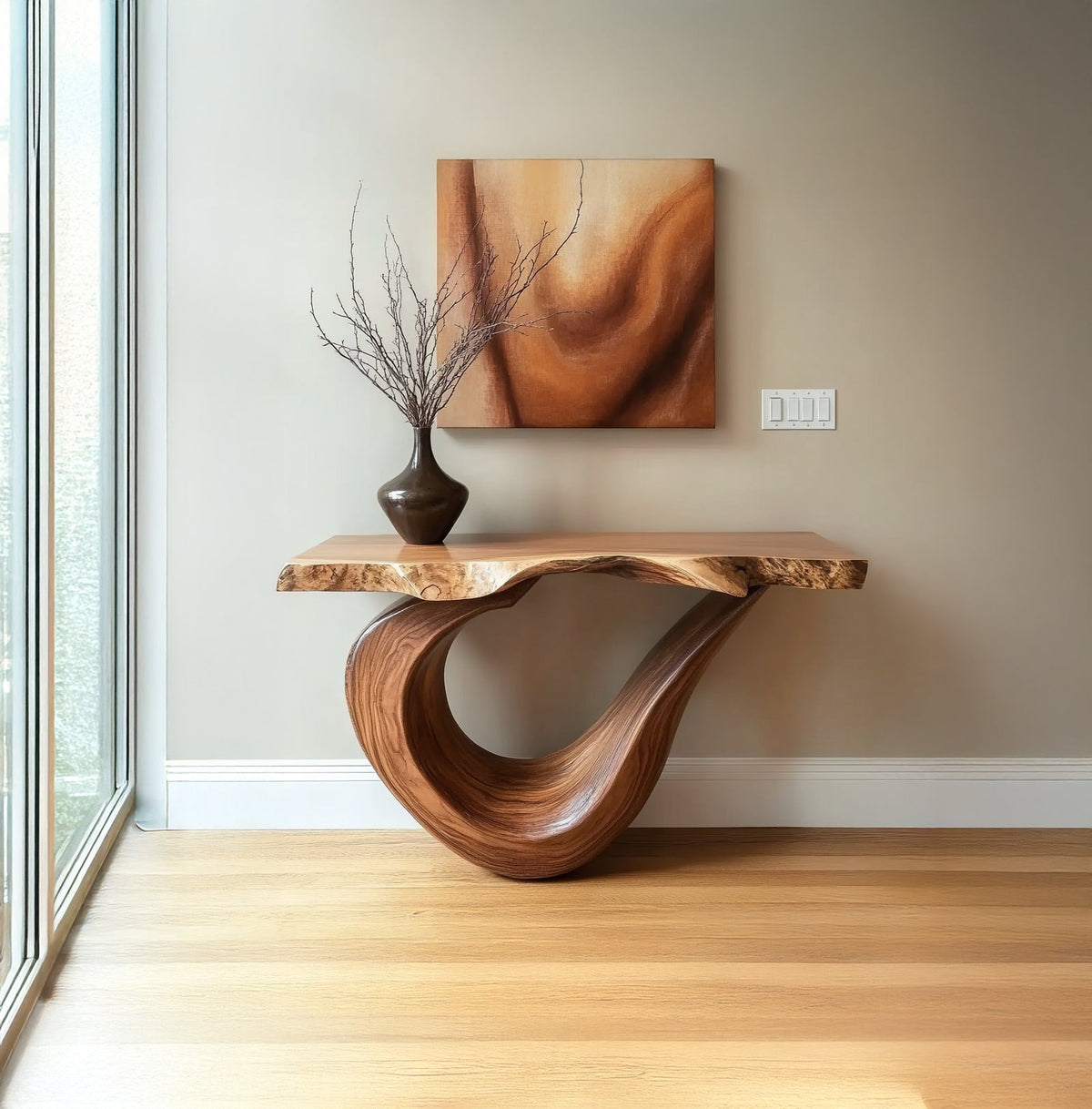 Boomrand houten consoletafel voor modern organische interieurs