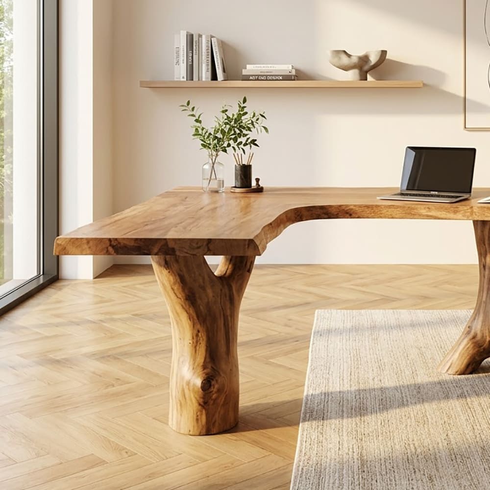 Massief houten boomrand directiebureau met boomstampoten