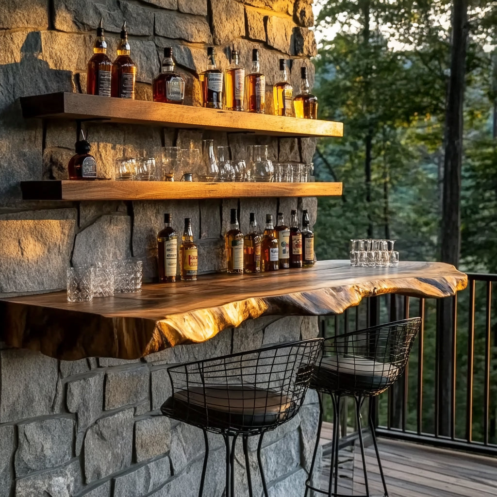 Rustiek luxe buitenbarmeubel met sculpturaal silhouet