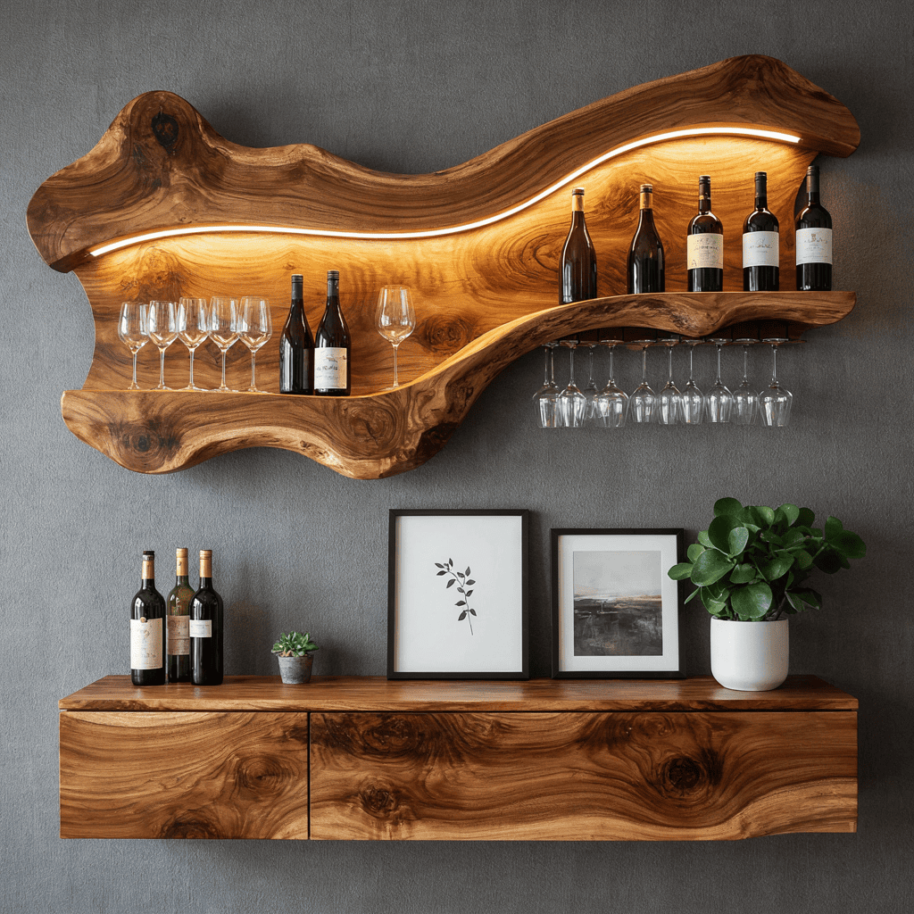 Sleek illuminated wooden wine storage rack crafted from authentic hardwood