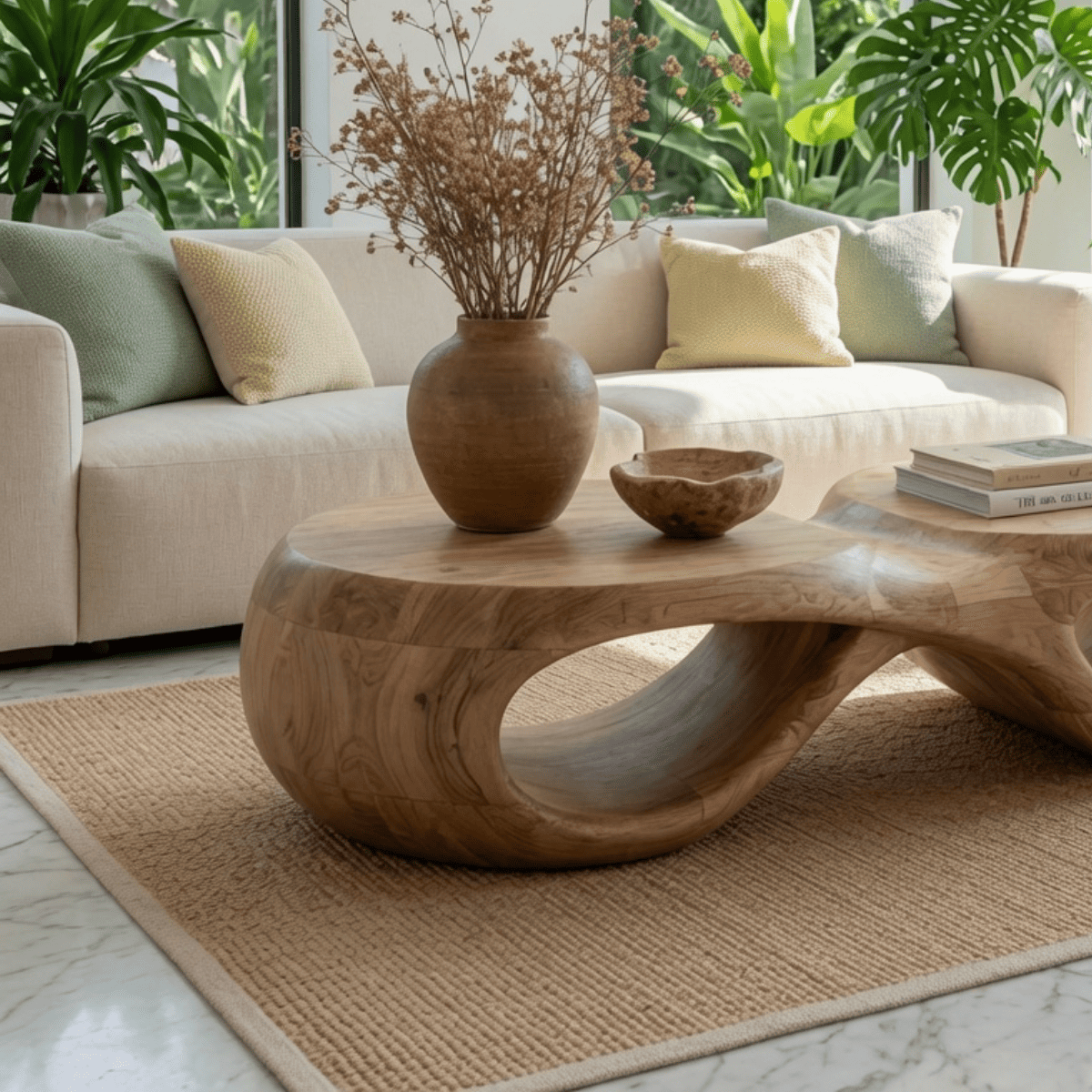 Biophilic houten salontafel vervaardigd uit natuurlijk hardhout