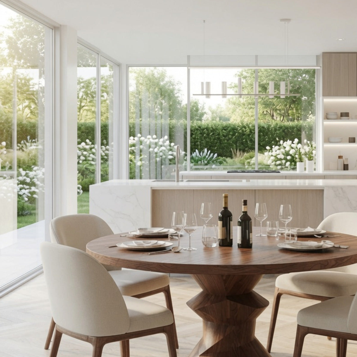 Eigentijdse ronde eettafel van massief hout