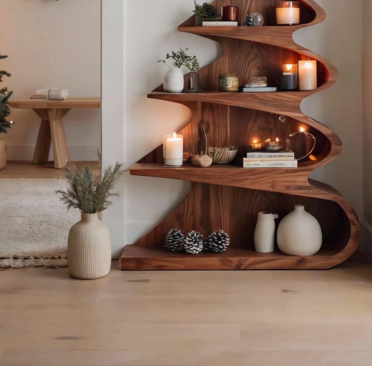 Moderne sculpturale houten boom boekenkast voor wandmontage