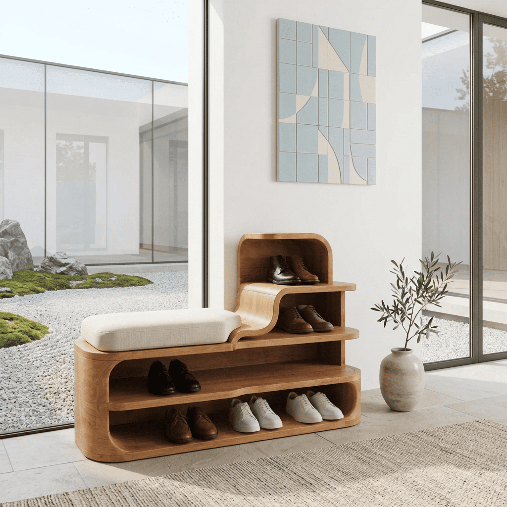Moderne massief houten schoenenbank voor een stijlvolle entree