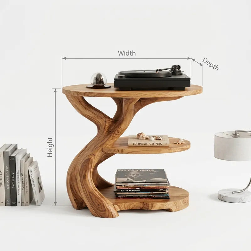 Sculpturaal Boomtak Platenspeler Meubel - Massief Hout Vinyl Meubel
