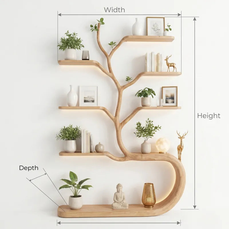 Boom Wandboekenkast met Lintvoet - LED-Licht Massief Hout