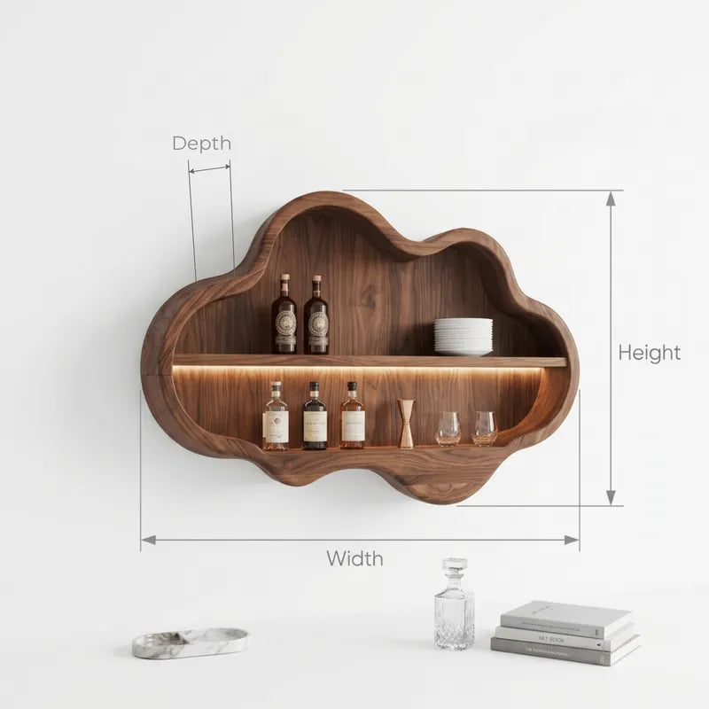 Wolk Wandbarkast met LED - Massief Hout Drankenkast
