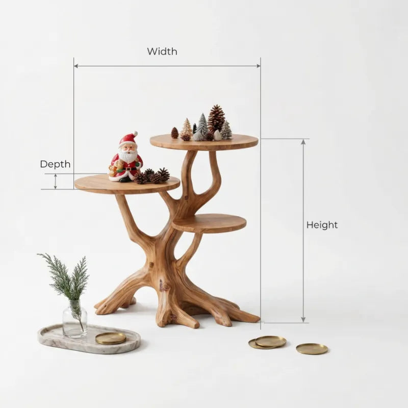 Boom Bijzettafel Meerdere Niveaus - Massief Hout Accenttafel