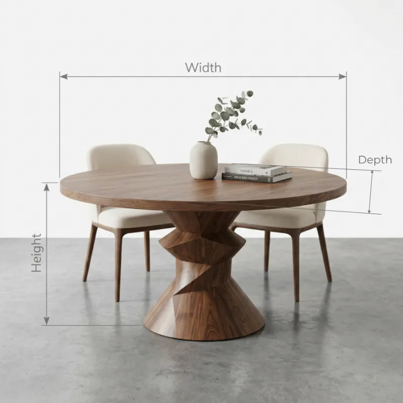 Ronde Eettafel met Sculpturale Zuilvoet - Massief Hout