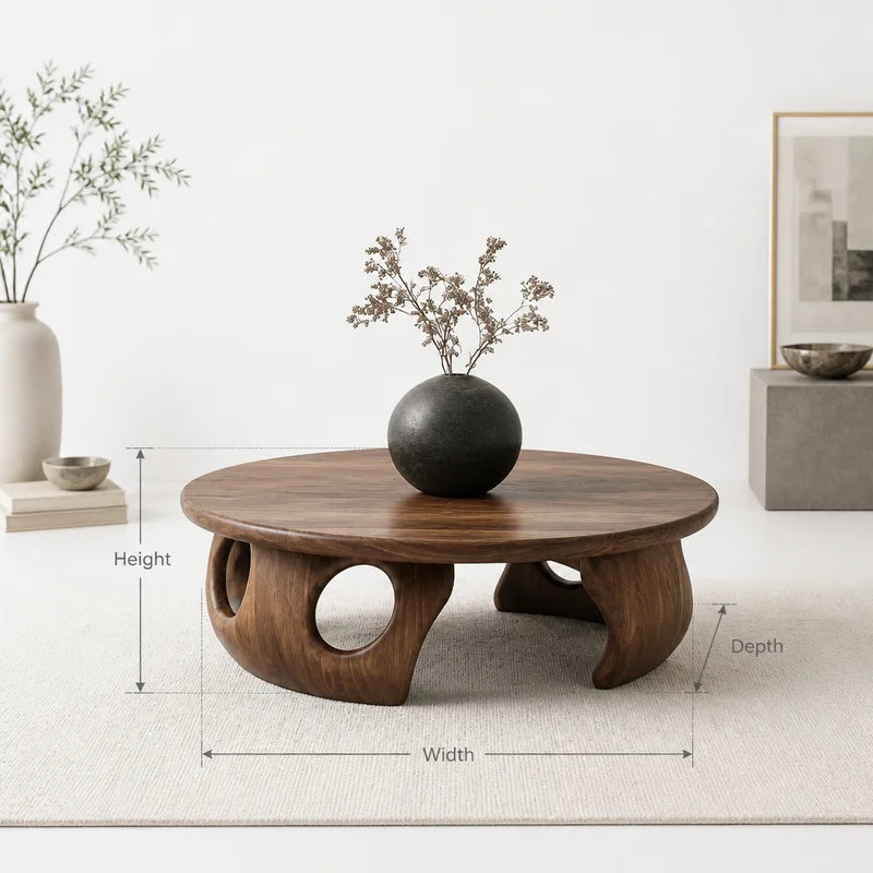 Japandi Sculpturale Ronde Salontafel - Massief Hout