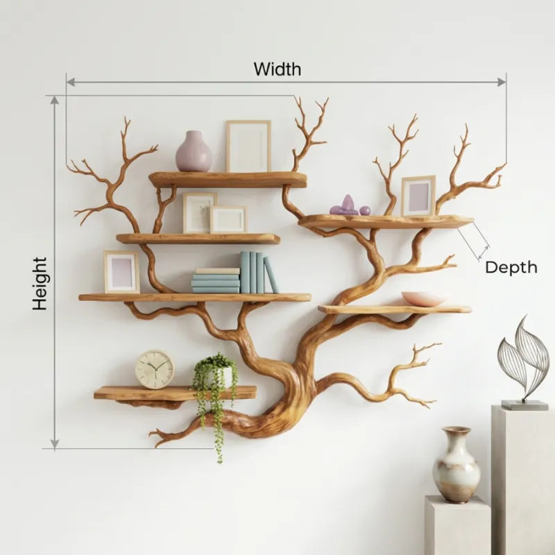 Sculpturale Boomtak Wandboekenplank - Boomrand Massief Hout