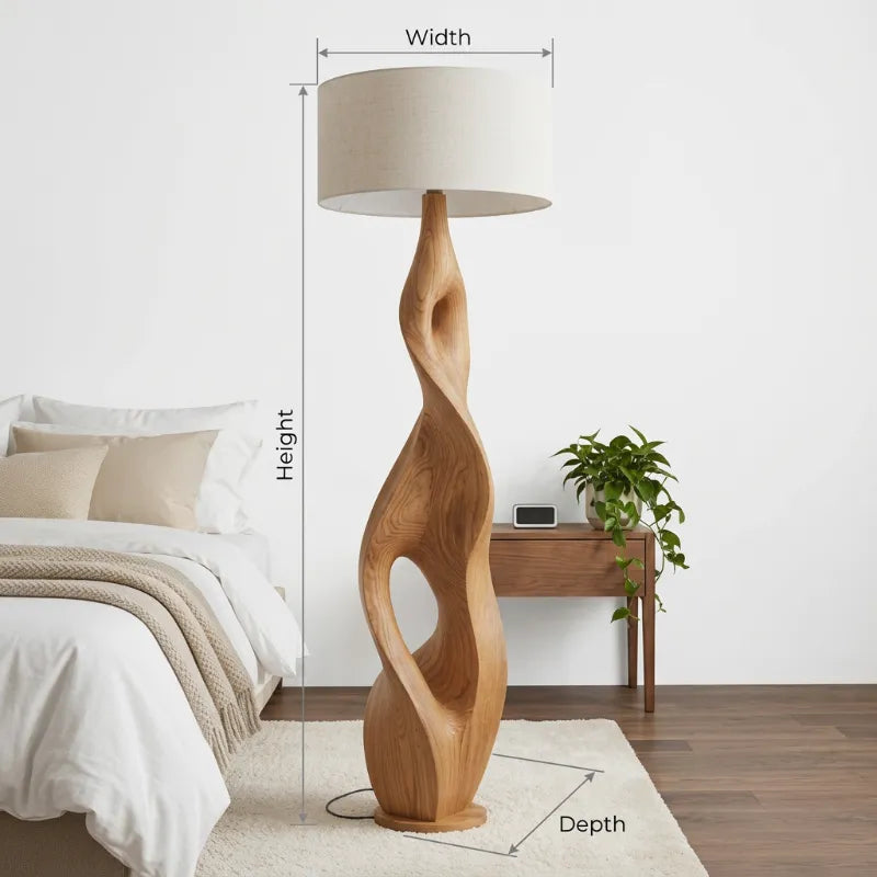 Sculpturale Getordeerde Vloerlamp - Statement Massief Hout
