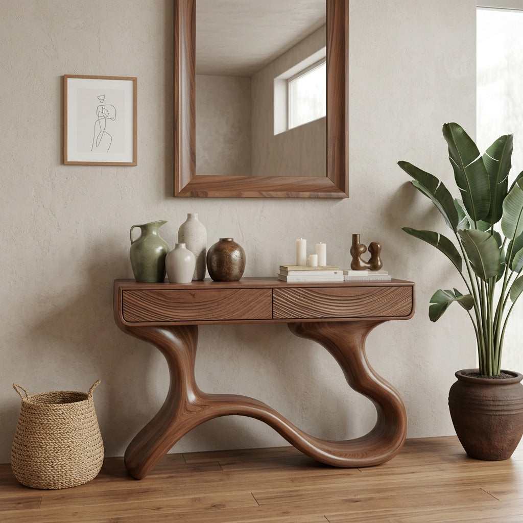 Minimalistische houten consoletafel van massief hout