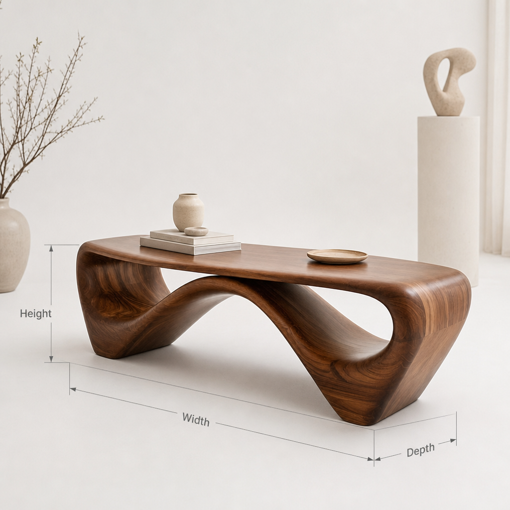 Mid-century moderne sculpturale notenhouten bank voor ruime hal