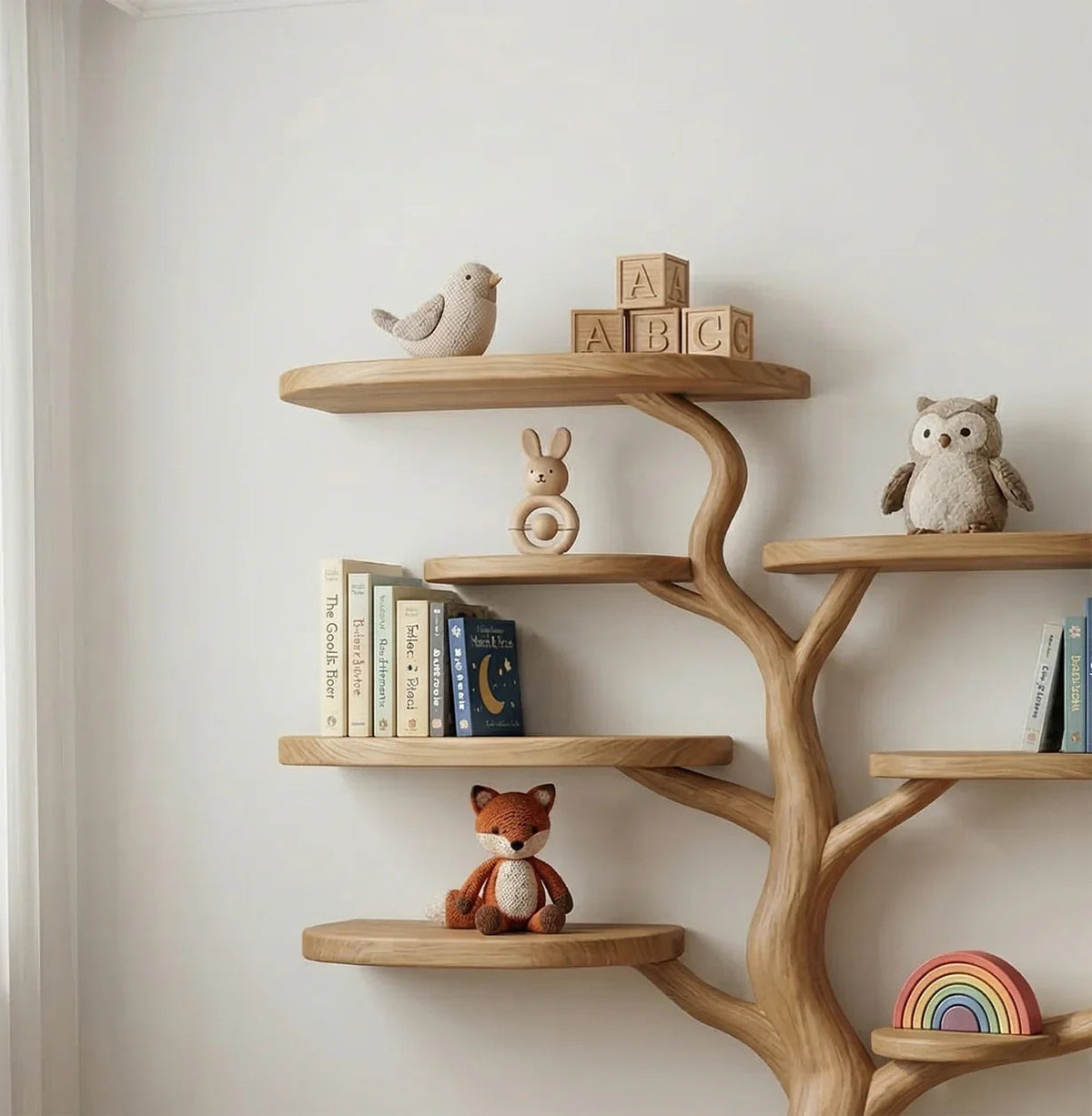 Houten boom boekenplank voor babykamer en kinderkamer wanddecoratie