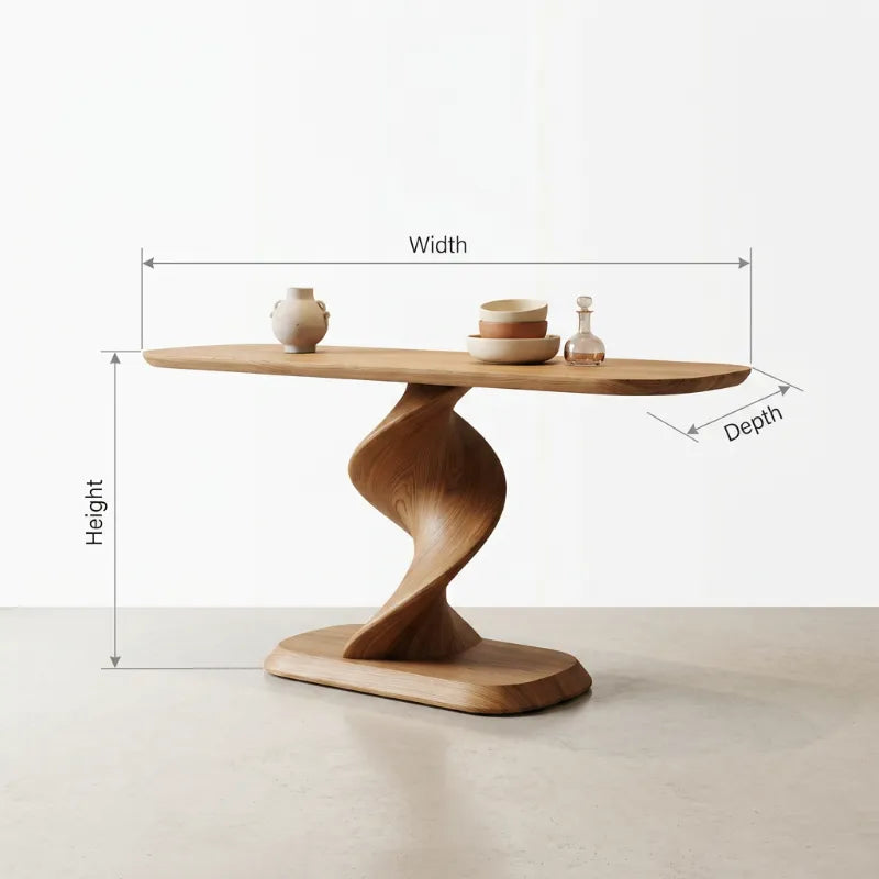 Gedraaide Zuil Consoletafel - Massief Houten Sidetable Hal