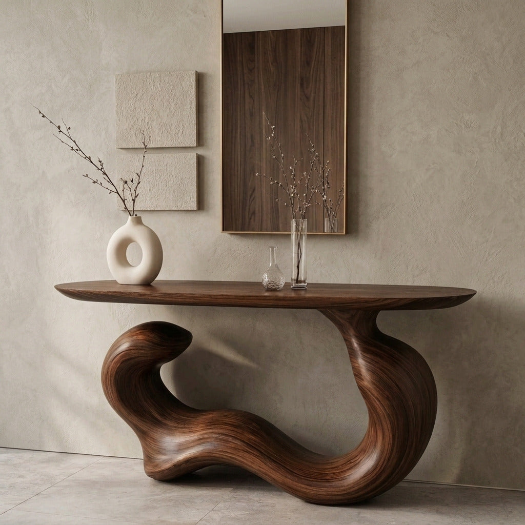 Japandi golvende consoletafel vervaardigd uit massief hout
