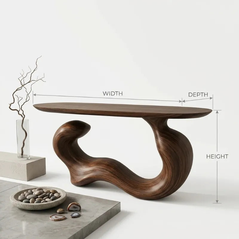 Gebogen Houten Consoletafel Japandi - Massief Hout Sidetable