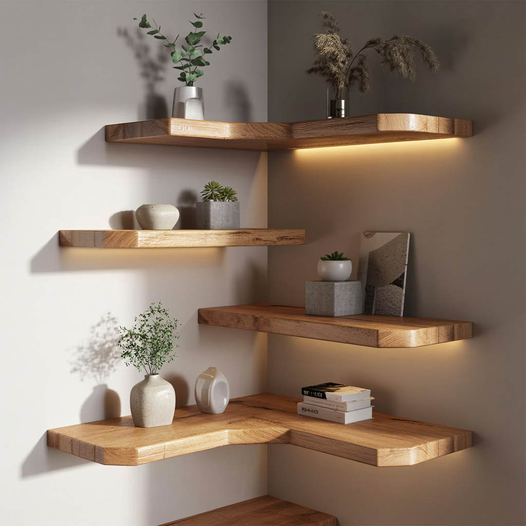 Rustieke houten hoekplanken voor moderne interieurs