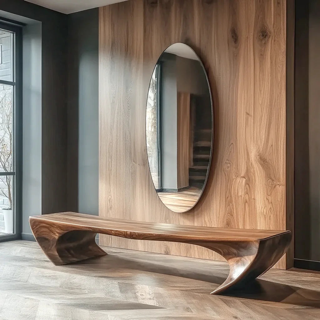 Moderne sculpturale bank met organisch design voor zitplek in de hal