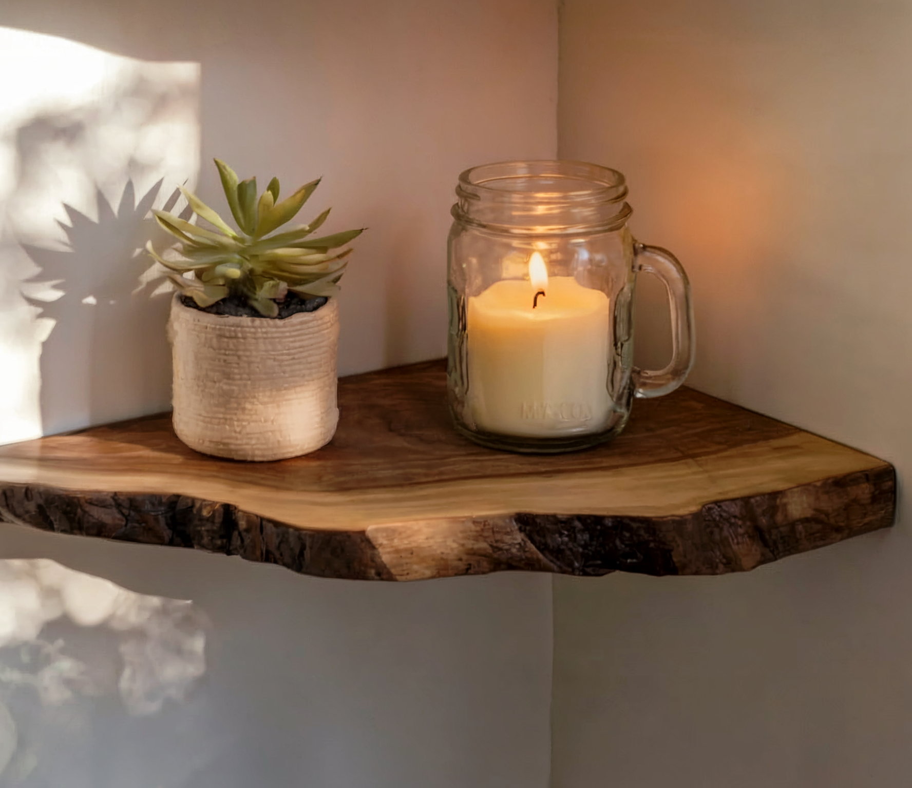 Rustic Teak Root Wood Corner Shelf - Floating Corner Shelves Decor